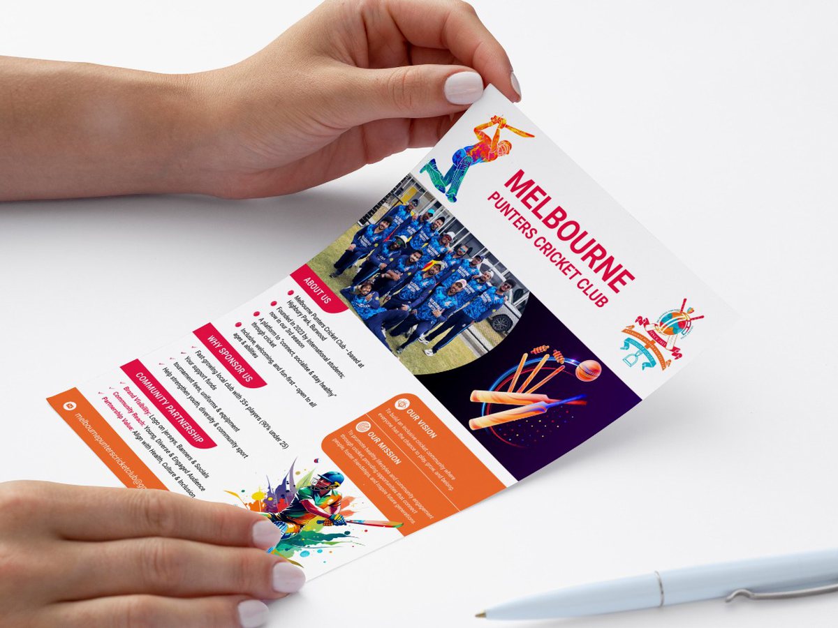 The club's sponsorship flyer, held open.